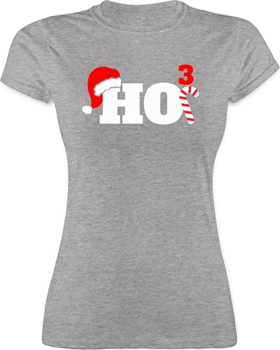 Shirt Damen - Weihnachten Geschenke Christmas Bekleidung - HO3 Motiv - L - Grau meliert - weihnachtsthirt weihnachtsmotiv Tshirt weihnachtstshirt weihnacht t-Shirt weihnachtshirt Weihnachts Shirts von Shirtracer