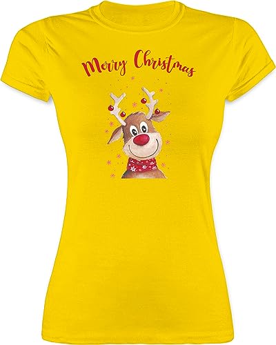 Shirt Damen - Weihnachten Geschenke Bekleidung - Merry Christmas Rentier - L - Gelb - Weihnachts Geschenk Tshirts weihnachtsshirts mit weihnachtsmotiv t Shirts weihnachtsoutfit weihnqchts Funshirt von Shirtracer