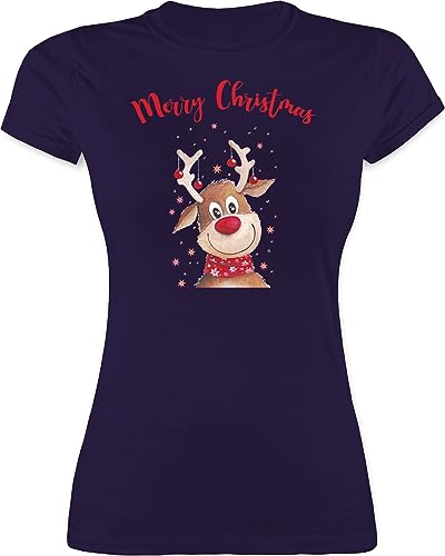 Shirt Damen - Weihnachten Geschenke Bekleidung - Merry Christmas Rentier - XXL - Lila - Tshirt weinachs t weihnachtsmode weihnacht Oberteil weihnachtsmotiv Outfit weinachst t–Shirt weihnqchts von Shirtracer