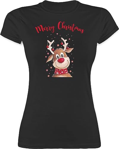 Shirt Damen - Weihnachten - Merry Christmas Rentier I Elch - L - Schwarz - weihnachtsthirt weihnachtsmotiv Familie Tshirt weihnachtstshirt weihnacht Rentiere für Frauen weihnachtshirt Weihnachts von Shirtracer