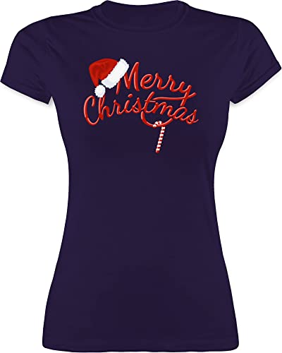 Shirt Damen - Weihnachten Geschenke Bekleidung - Merry Christmas Zuckerstange - L - Lila - weihnachtstshirtdamen weihnachtsklamotten Chrismas Candy Cane Tshirt Frau weihnachtsoberteil von Shirtracer