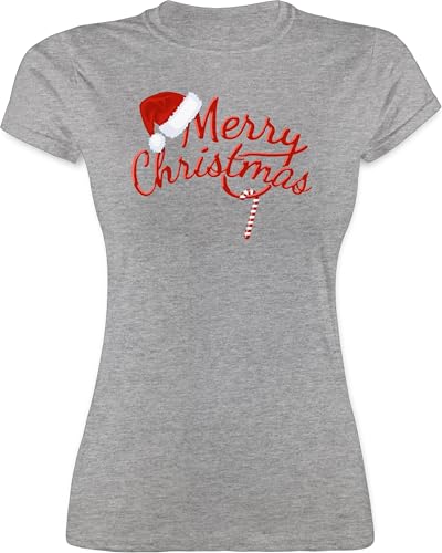 Shirt Damen - Weihnachten - Merry Christmas Zuckerstange I Weihnachtsmotiv - M - Grau meliert - weihnachtsdamenpullover weihnachtsthirt weihnacht Xmas Tshirt weihnachtstschirt weihnachtstshirt von Shirtracer