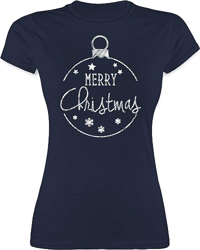 Shirt Damen - Weihnachten Geschenke Bekleidung - Merry Christmas handgemalt - XXL - Navy Blau - x-Mas t Geschenk t-Shirt für die Eltern zu Tshirt Erwachsene Weihnachts Frohe Oberteil Herren von Shirtracer