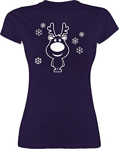 Shirt Damen - Weihnachten Geschenke Christmas Bekleidung - Rentier Schneeflocken - S - Lila - weihnachtst-Shirt Weinachten Thirt Oberteil weihnachtsshirt x Mas Tshirt Frauen weihnachtsoutfit von Shirtracer