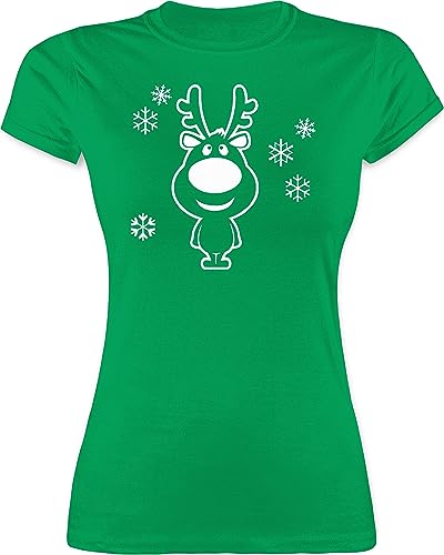 Shirt Damen - Weihnachten Geschenke Christmas Bekleidung - Rentier Schneeflocken - XL - Grün - weihnachtskleidung weihnachtsthirt weihnachtsmotiv Rudolf Tshirt Weihnachtspullover weihnachtstshirt von Shirtracer