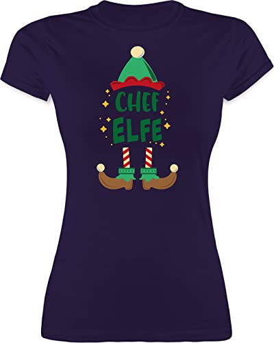 Shirt Damen - Geschenke Christmas Bekleidung - Weihnachten Chef Elfe - L - Lila - weihnachtstshirt weihnachtsmotiven Elfen Tshirt Frauen mit weihnachtsoutfit Weihnachts Geschenk elf Thirt von Shirtracer