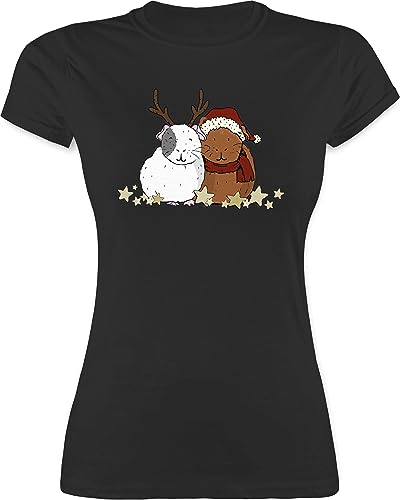 Shirt Damen - Weihnachten Geschenke Christmas Bekleidung - Weihnachtliche Meerschweinchen - XL - Schwarz - weihnachtstshirtdamen weihnachtsthirt weihnachtsmotiv weihnacht Tshirt weihnachtstschirt von Shirtracer