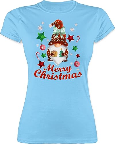 Shirt Damen - Weihnachten Geschenke Christmas Bekleidung - Weihnachtlicher Wichtel - L - Hellblau - Merry Merry t zu Frohe t–Shirt Geschenk Weihnachts für arbeitskollegen festliches Outfit vor von Shirtracer