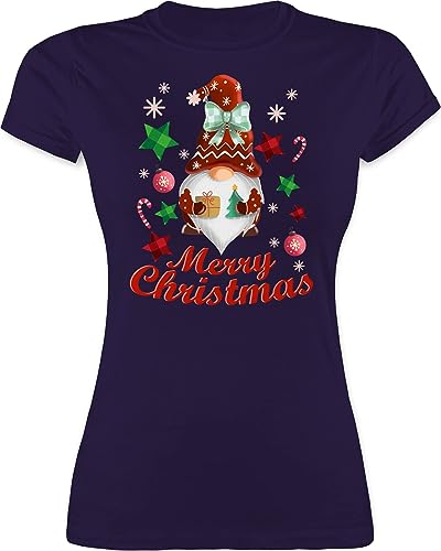 Shirt Damen - Weihnachten Geschenke Christmas Bekleidung - Weihnachtlicher Wichtel - XXL - Lila - mit weihnachtsmotiv Tshirt weihnachtsmode weinachtsgeschenk Shirts weihnachtskleidung von Shirtracer