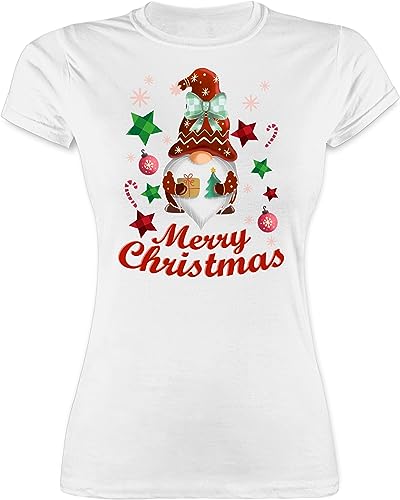 Shirt Damen - Weihnachten Geschenke Christmas Bekleidung - Weihnachtlicher Wichtel - XXL - Weiß - Merry x-Mas t-Shirt Weihnachts Tshirt weihachten t Shirts Weihnachts-t-Shirt weinacht Frauen von Shirtracer