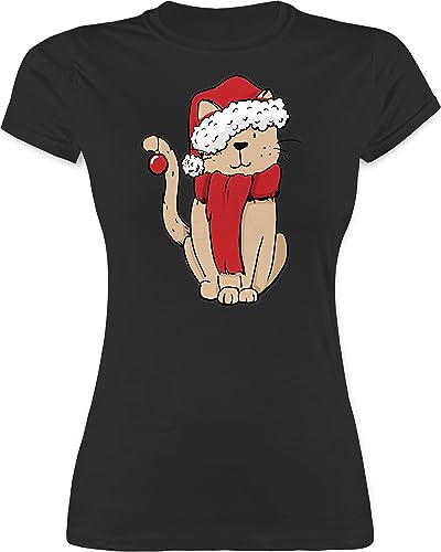 Shirt Damen - Weihnachten Geschenke Christmas Bekleidung - Weihnachts-Katze - XXL - Schwarz - weihnachtsshirt+Damen weihnachtsthirt weihnachtsmotiv Katze Tshirt weihnachtsshirt weihnachtstshirt von Shirtracer