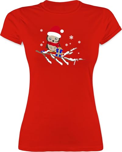 Shirt Damen - Weihnachten Geschenke Christmas Bekleidung - Weihnachtseule Eule - L - Rot - weihnachtsshirt weihnachtsthirt weihnachtsmotiv eulen Tshirt weihnachtstshirt weihnacht weihnachtseulen von Shirtracer