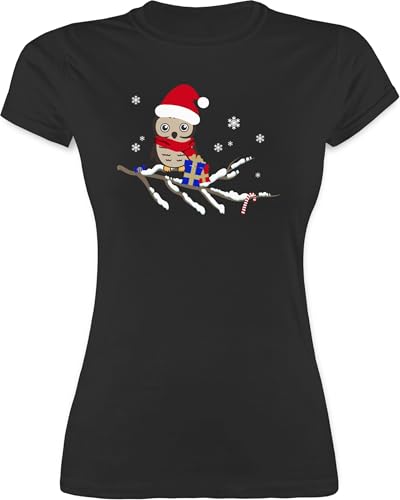 Shirt Damen - Weihnachten Geschenke Christmas Bekleidung - Weihnachtseule Eule - M - Schwarz - weihnachtsshirt weihnachtsthirt weihnachtsmotiv eulen Tshirt weihnachtstshirt weihnacht weihnachtseulen von Shirtracer