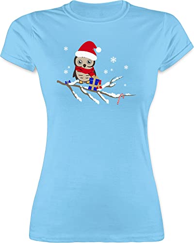 Shirt Damen - Weihnachten Geschenke Christmas Bekleidung - Weihnachtseule Eule - XL - Hellblau - weihnachtsshirt weihnachtsthirt weihnachtsmotiv eulen Tshirt weihnachtstshirt weihnacht von Shirtracer