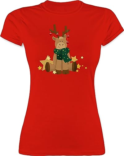 Shirt Damen - Weihnachten Geschenke Christmas Bekleidung - süßer Elch - M - Rot - weihnachtsoberteil weihnachtsthirt weihnachtsmotiv süßes Tshirt weihnachtstshirtdamen weihnachtstshirt weihnacht von Shirtracer
