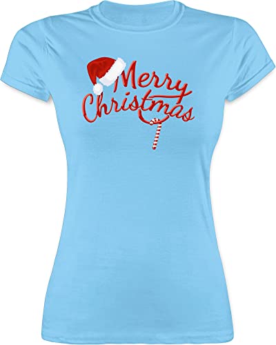 Shirt Damen - Weihnachten - Merry Christmas Zuckerstange I Weihnachtsmotiv - M - Hellblau - weihnachtsdamenpullover weihnachtsthirt weihnacht Xmas Tshirt weihnachtstschirt weihnachtstshirt von Shirtracer