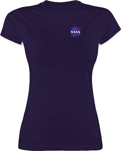 Shirt Damen - Weltall - NASA Logo Space X Merchandise Weltraum - M - Lila - t-Shirt Tshirt von Shirtracer
