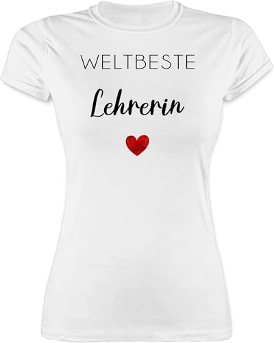 Shirt Damen - Weltbeste Lehrerin | Geschenkidee für die Beste Lehrerin der Welt | Geschenk Beste Lehrerin - L - Weiß - Lehrer Abschied Geschenke Tshirt lehrerinnen t-Shirt klassenlehrerin t von Shirtracer