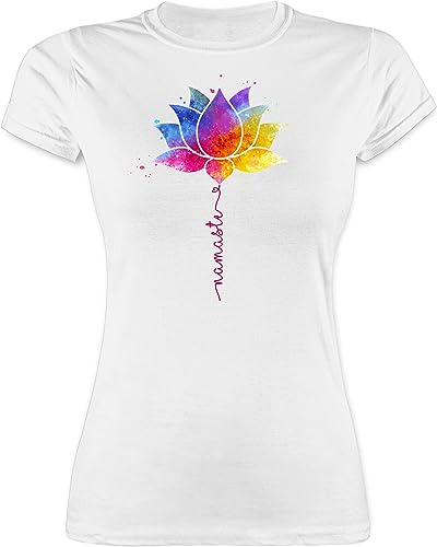 Shirt Damen - Namaste Lotusblüte Meditation Yoga Mandala Spirit - S - Weiß - t Shirts Joga Geschenke Funshirt Fans tailliert für Tshirt Alles Tshirts t-Shirt Kurzarm Funshirts Frauen kurz von Shirtracer