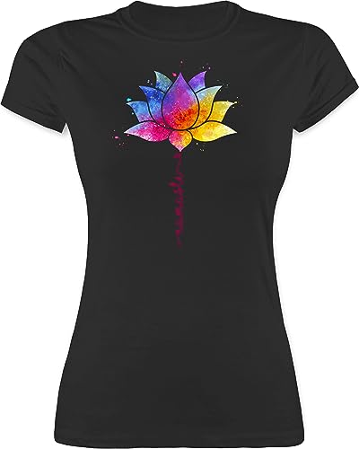 Shirt Damen - Namaste Lotusblüte Meditation Yoga Mandala Spirit - XXL - Schwarz - t Shirts Joga Geschenke tailliert Alles für Funshirt Fans Tshirt t-Shirt Tshirts Funshirts Frauen Kurzarm kurz von Shirtracer