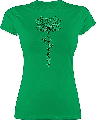 Shirt Damen - Yoga und Wellness Geschenk - Namaste Lotusblüte - XXL - Grün - Frau Tshirt Blumen Frauen t-Shirt Hippie Oberteil t Kurzarm Rundhals Baumwolle Oberteile t-Shirts eng Shirts für von Shirtracer