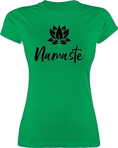Shirt Damen - Yoga und Wellness Geschenk - Namaste mit Lotusblüte schwarz - L - Grün - Tshirt Yoga-Bekleidung Meditation Lotus t-Shirts Oberteil Yoga-t-Shirt spirituelle lotusblüten von Shirtracer