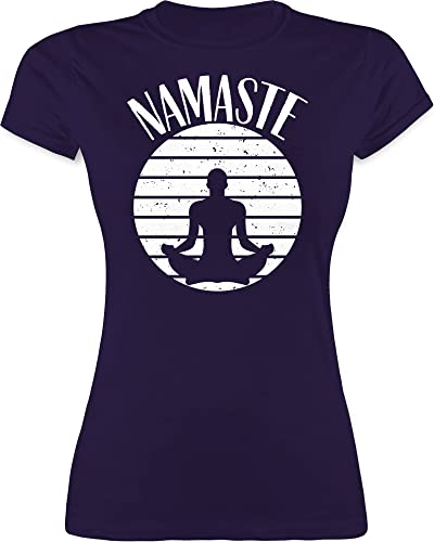 Shirt Damen - Yoga und Wellness Geschenk - Namaste weiß - XL - Lila - Joga Shirts Frauen Bekleidung Meditation meditations damenshirt Tshirt Geschenke leiberl & Relax t-Shirt für Fans Funshirt von Shirtracer