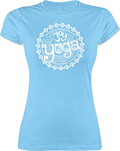 Shirt Damen - und Wellness Geschenk - The Joy of Yoga - M - Hellblau - mit Aufschrift Tshirt Joga Meditation Funshirts für Frauen Fans Shirts Geschenke t-Shirts Oberteile tailliert t Kurzarm Basic von Shirtracer