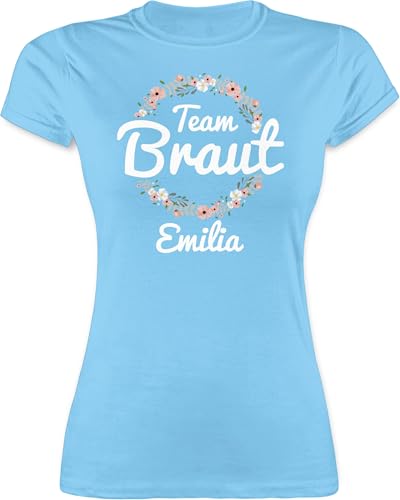 Shirt Damen personalisiert mit Namen - JGA Junggesellenabschied Frauen - Team Braut Blumenkranz Crew Bride Tribe - XL - Hellblau - Tshirt junggesellinnenabschied Junggesellenabschieds Tshirts von Shirtracer