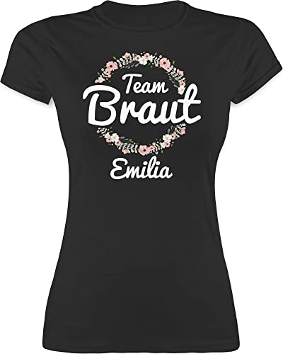 Shirt Damen personalisiert mit Namen - JGA Junggesellenabschied Frauen - Team Braut Blumenkranz Crew Bride Tribe - M - Schwarz - jungesellenenabschied Frau Tshirt jungesellinenabschied der Shirts von Shirtracer