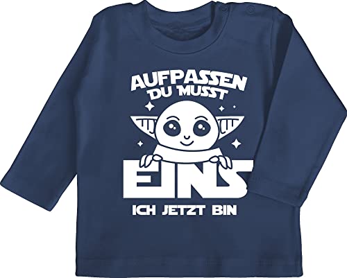 Shirtracer Baby Langarmshirt - 1. Geburtstag - Aufpassen du musst eins ich jetzt Bin - 12/18 Monate - Navy Blau - geburtstagsshirt 1 Jahr Langarm einjährige für 1-jährige babysachen von Shirtracer