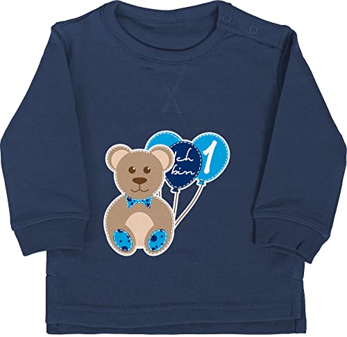 Baby Pullover Jungen Mädchen - 1. Geburtstag - Ich bin eins Junge Bär Luftballons Erster - 12/18 Monate - Navy Blau - 1 jahr schon 1st birthday one year 1ter einjährigen 1jahr 14. erste ersten von Shirtracer