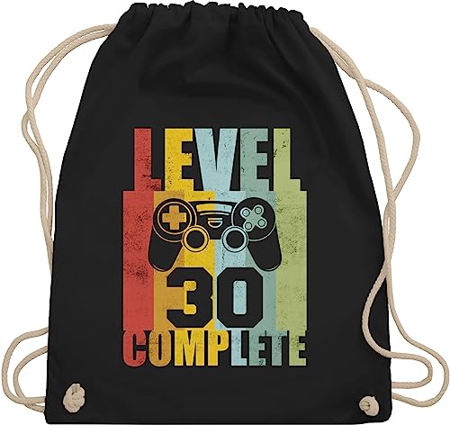 Turnbeutel Rucksack - 30. Geburtstag - Level 30 complete Vintage - Unisize - Schwarz - geschenke 30.geburtstag 30th birthday jahre turnsack zum 30sten 30iger mit kordelzug 30-geburtstag stoffbeutel von Shirtracer