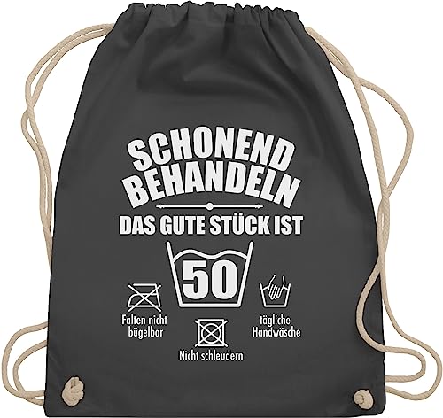 Turnbeutel Rucksack - 50. Geburtstag - Schonend behandeln 50 - Unisize - Dunkelgrau - geschenke zum für frauen ab 50iger juterucksack geschenke+zum+50+geburtstag+mann damen fünfzig turn beutel von Shirtracer