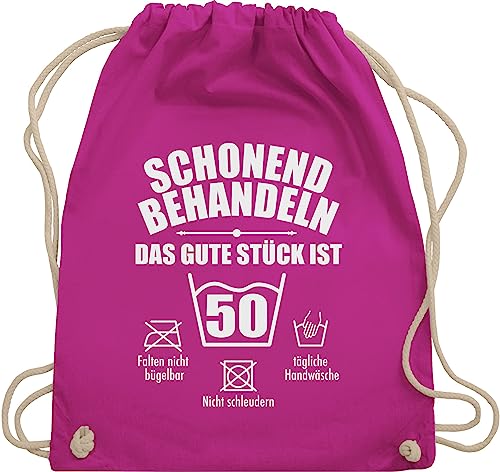 Shirtracer Turnbeutel Rucksack - 50. Geburtstag - Schonend behandeln 50 - Unisize - Fuchsia - stoffbeutel für frauen ab zum (50) stoffrucksack geschenke mann geschenktasche 50er jahre juterucksäcke von Shirtracer