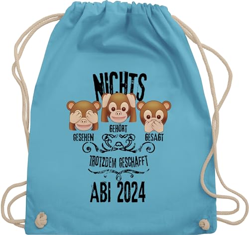 Turnbeutel Rucksack - Abitur & Abschluss - 3 Affen Emoticon ABI 2024 - Unisize - Hellblau - stoffsackerl geschenk zum realschulabschluss beuteltasche geschenke geschenkebeutel schulabschluss tasche von Shirtracer