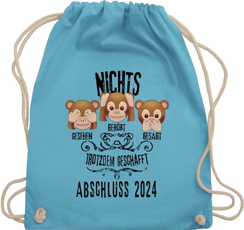 Turnbeutel Rucksack - Abi Abitur & - 3 Affen Emoticons ABSCHLUSS 2024 - Unisize - Hellblau - geschenk zur bestanden realschule schulabschluss 10 klasse abschlussklasse schüler beuteltasche stoff von Shirtracer