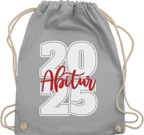 Turnbeutel Rucksack - Abi & Abschluss - Abitur 2025 Schriftzug - weiß/rot - Unisize - Hellgrau - abigeschenk 2024 geschenk schulabschluss 2023 juterucksack bestandenes geschenke abiturgeschenke von Shirtracer