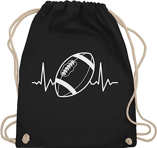 Turnbeutel Rucksack - American Deko Superbowl Party - Football Herzschlag - weiß - Unisize - Schwarz - kinderturnbeutel sport stoffrucksack american+football+tasche footballfans beutel tasche von Shirtracer