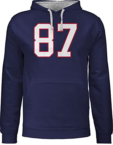 Shirtracer Pullover Herren Frauen Hoodie Kontrast zweifarbig - American Deko Superbowl Party - Football New England 87 - XXL - Navy Blau/Grau meliert - Baumwoll Geschenke Fans Damen footballfans von Shirtracer