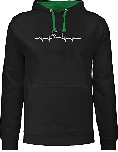 Pullover Herren Frauen Hoodie Kontrast zweifarbig - Traktoren - Herzschlag Traktor - L - Schwarz/Grün - Geschenk für Landwirte trecker Klamotten landwirtin tracktoren Pulli Damen Bauer von Shirtracer