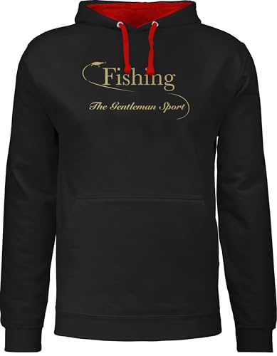 Pullover Herren Frauen Hoodie Kontrast zweifarbig - Angler Geschenke & Angeln Zubehör - Fishing - The Gentleman Sport - XL - Schwarz/Rot - angelpullover angel fisch hoddies angelpulover männer von Shirtracer