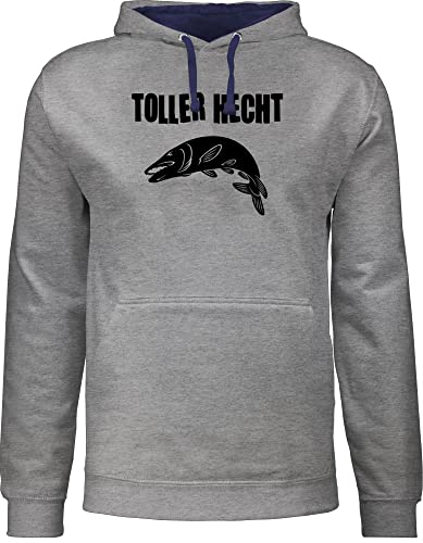 Pullover Herren Frauen Hoodie Kontrast zweifarbig - Angler Geschenke & Angeln Zubehör - Toller Hecht - L - Grau meliert/Navy Blau - angel sport hoddy angelsport hoody angelmotiv pullis motto hudis von Shirtracer