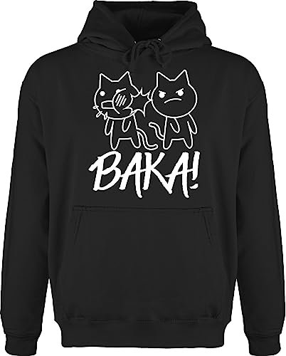 Hoodie Herren Pullover Männer - Anime Geschenke - Baka! mit Katzen - weiß - 5XL - Schwarz - anemie oberteile geschenk+anime cat pulli anime+merch cats hoddie katze hoodies manga kapuzenpullover von Shirtracer