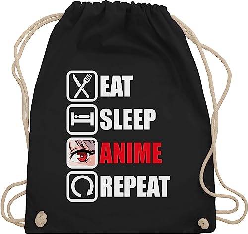 Turnbeutel Rucksack - Geschenke - Eat sleep Anime repeat - Manga Japan - Unisize - Schwarz - klamotten mädchen turnbeutel+anime geschenk+anime comic turnsack fans anime+tasche anemi beutel animi von Shirtracer