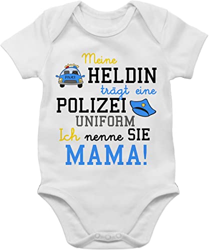 Baby Body Junge Mädchen - Event und Anlass Geschenke - Meine Heldin trägt eine Polizei Uniform Mama - Geschenk zur Geburt Polizistin - 3/6 Monate - Weiß - bodys für babys mit sprüchen spruch von Shirtracer