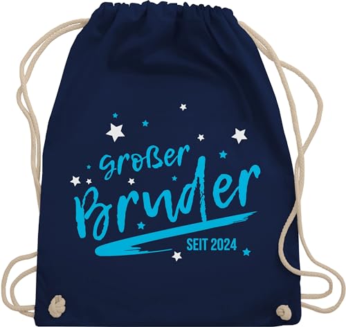 Turnbeutel Rucksack - Taschen - Großer Bruder seit 2024 Sterne - Unisize - Navy Blau - big brother beutel baumwolle geschenke für brüder großen grosser rucksackbeutel große 2022 stoffbeutel von Shirtracer