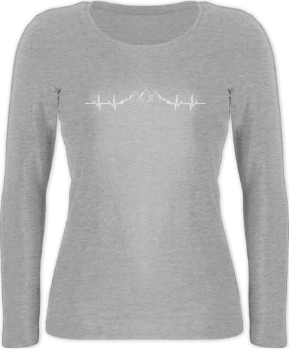 Langarmshirt Damen - Skiurlaub Apres Ski - Berge Herzschlag I Geschenk Bergliebhaber I Bergliebe - M - Grau meliert - wandern Shirt Langarm skibekleidung valemtinstagsgeschenk Berg Shirts Skifahren von Shirtracer