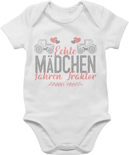 Baby Body Junge - Bagger und Co. - Echte Mädchen fahren Traktor grau/rosa - 3/6 Monate - Weiß - kurzarmbody jungen strampler kurzarm bodys sommer babysachen babykleidung summer kinder neugeborene von Shirtracer