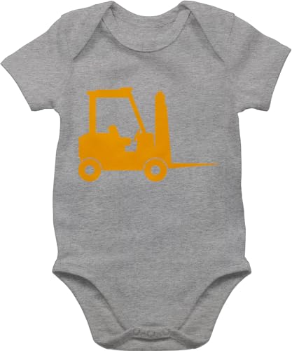 Baby Body Junge Mädchen - Bagger Traktor und Co. - Gabelstapler - 1/3 Monate - Grau meliert - fahrzeuge babybody baby-kurzarmbodys strampler babykleidung bodies kinder jungen neugeborene kurzarm von Shirtracer